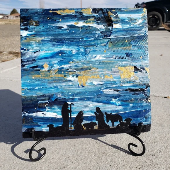 'Birth' Acrylic Painting on Tile - Picture 1 of 4